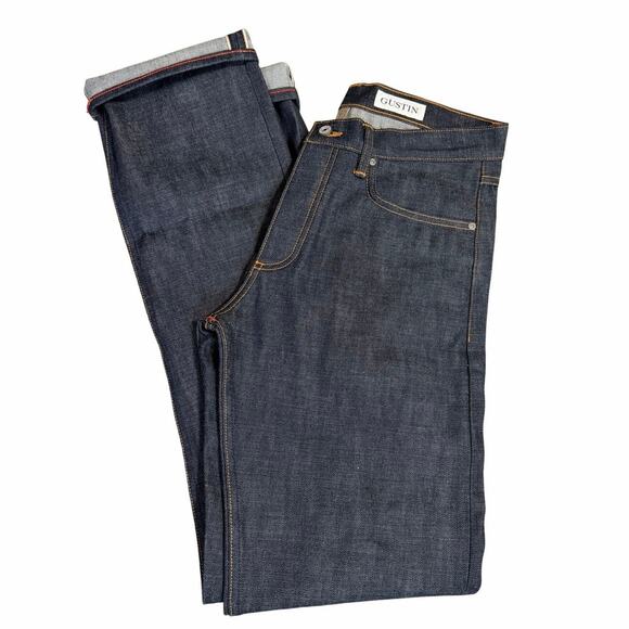 Gustin Selvedge Denim Straight Leg Jeans Dark Wash Fits Size 32 Excellent NWOT - Picture 1 of 16